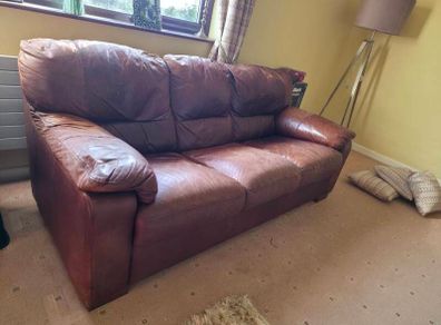3 seater brown leather couch/sofa