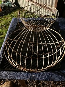 2 Vintage plastic coated wire hanging baskets