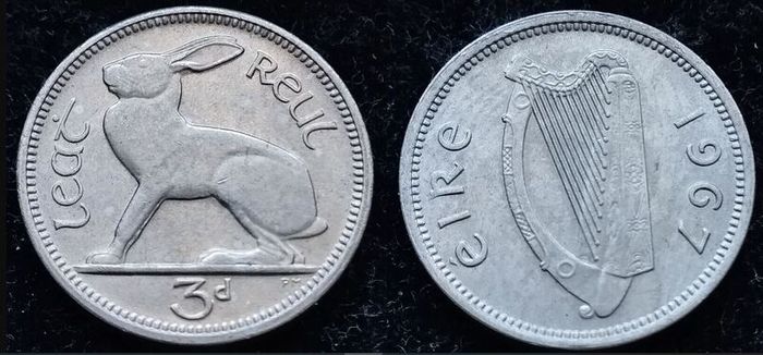 [#425] - Ireland 1967 | 3 Pence | Irish 3d | Hare | KM.12a | MS