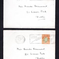 1941 Ireland 25th Anniversary of the Easter Rising (provisional issue) Commemorative Stamps Pair of addressed First Day Covers (FDC) with Baile Atha Cliath Grow Wheat Slogan