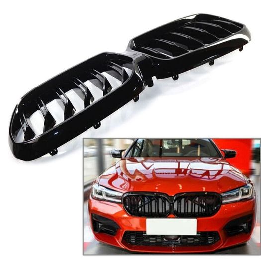 Bmw G30 G31 Lci 2021- 2025  M Double Spoke Gloss Black Front Kidney Grilles Camera