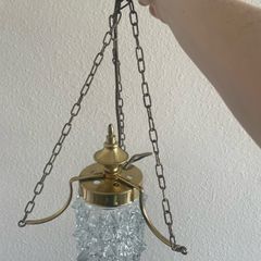 Vintage Mid Century Glass Brass Hall Porch Lantern Light Working