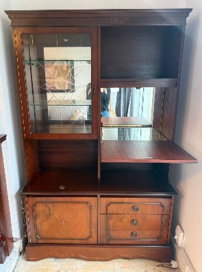 Vintage Mahogany Display Cabinet/ Wall Unit with Built-in Light
