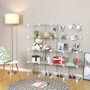 16 cube storage system made of metal wire, DIY cabinet, modular, grid shelf, with wire frame, white