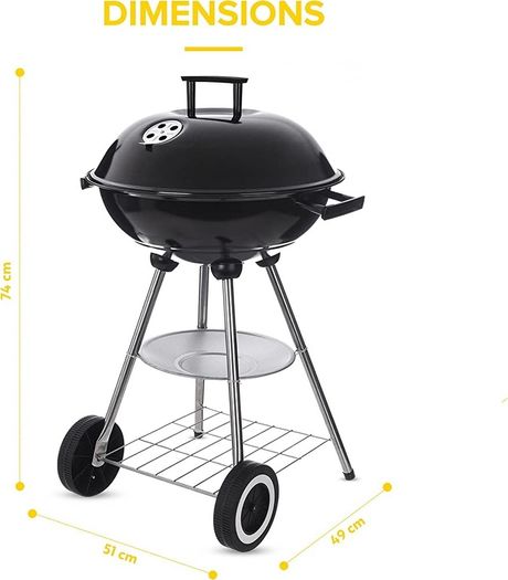 18 Inch Freestanding Kettle BBQ with Enamelled Fire Bowl, Chrome Plated Cooking Grid and Charcoal Grate for Lawn, Patio Garden Barbecue (FREE POSTAGE)