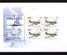 1999 Ireland Civil Aviation noting details of Douglas DC3 Airplane Commemorative Stamp Booklet Pane Fine CDS used on cover being first day of issue (FDC). Hibernian HP115