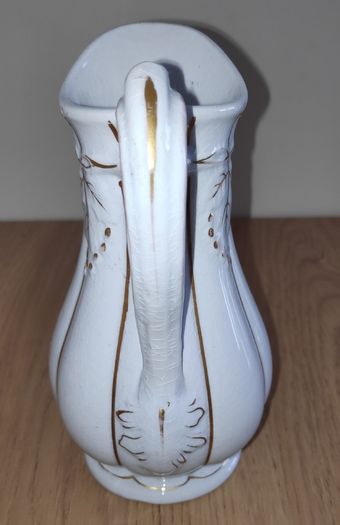 3 antique jugs white with leaves relief & gilt accents