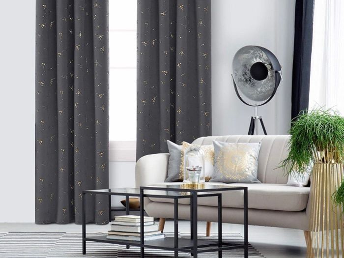 Eyelet Curtains, Blackout Curtains, Gold Constellation Printed Curtains Thermal Insulated Curtains for Bedroom (MULTIPLE COLOURS/SIZES)