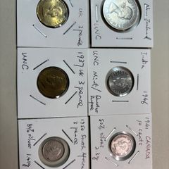 6 assorted coins including 2 silver coins