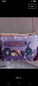 vintage Embroidered cat cushion
