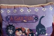 vintage Embroidered cat cushion