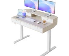 Standing Desk with Fabric Drawers, 100x60cm, Natural  Drawers, C-Clamp Compatible, 4 Memory Presets, 72-118cm Height Range, Multiple Sizes & Colors, Durable Steel Frame.