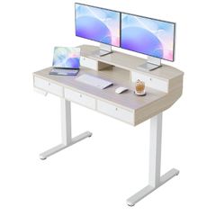 Standing Desk with Fabric Drawers, 100x60cm, Natural  Drawers, C-Clamp Compatible, 4 Memory Presets, 72-118cm Height Range, Multiple Sizes & Colors, Durable Steel Frame.