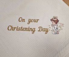 Personalised embroidery Christening White Heart shawl