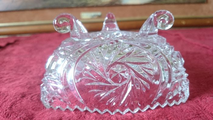 Triangular Cut Crystal Glass Footed Jewelry Dish