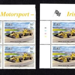 2001 Ireland Centenary of the Royal Irish Automobile Club (RAC) 30p/38c Jordon Grand Prix Commemorative Stamps plate 1A1A1A1A & 1B1B1B1B Mint Never Hinged (MNH)