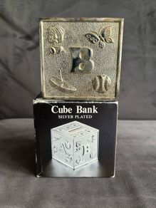 Vintage Silver Plated Cube Bank/ Money Box