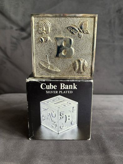 Vintage Silver Plated Cube Bank/ Money Box