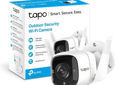 Tapo Outdoor Security Camera, Weatherproof, No Hub Required, Works with Alexa & Google Home, 3MP Ultra-High Definition, Automatic Siren, 2-way Audio, SD Storage