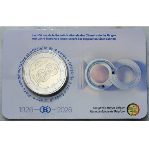 Belgium 2 Euro Brilliant Uncirculated Coin 2026 - 100 years NMBS (National Railway Company)