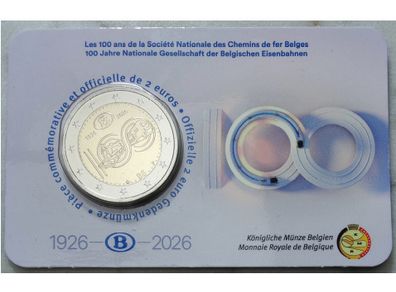 Belgium 2 Euro Brilliant Uncirculated Coin 2026 - 100 years NMBS (National Railway Company)