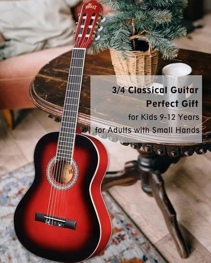 3/4 Classical Guitar for Kids Teenager Students Beginners with Nylon-String (36 Inches, Red Glossy)
