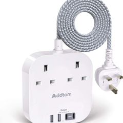 Extension Lead, Power Strips with 2 Way Outlets 4 (4.5A, 2 Type C and 2 USB-A Port) Surge Protection Plug Extension Socket with 1.6M Braided cord for Home Office
