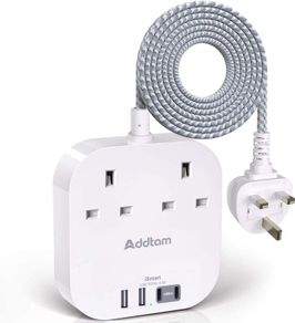 Extension Lead, Power Strips with 2 Way Outlets 4 (4.5A, 2 Type C and 2 USB-A Port) Surge Protection Plug Extension Socket with 1.6M Braided cord for Home Office