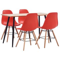 5 Piece Dining Set Plastic Red