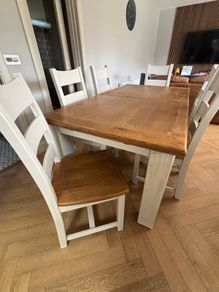 Solid Oak Extendable Cream Dining Table & 6 Chairs
