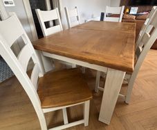 Solid Oak Extendable Cream Dining Table & 6 Chairs