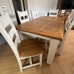 Solid Oak Extendable Cream Dining Table & 6 Chairs