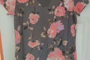 Gina Benotti V-neck grey floral long line top size UK16/18 EU44/46 Postage included