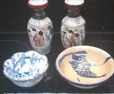2 Porcelain Vases & 2 bowls