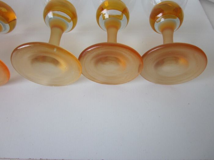 Set of 6 Vintage Amber Bubble Stem Champagne Glass Flutes 18.5cm