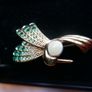 Vintage Monet Gold Plate Crystal Jelly Belly Hummingbird Brooch and Box Image 6