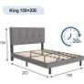 King Bed Frame, Light Grey, Upholstered Wooden Slat Bed Frame with Headboard, Easy Assembly, Underbed Storage, No Box Spring Needed 150x200 Image 7