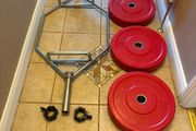 20kg Olympic Hex Shrug Deadlift Bar + Olympic Bumper Weights, Collars!