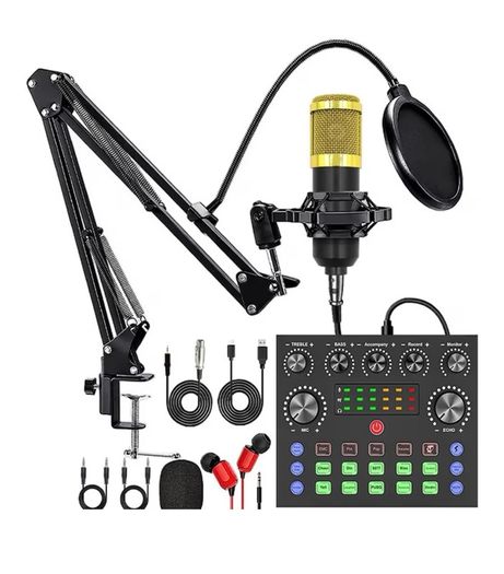 podcast V8S Podcast Studio Kit Microphone Sound Card Streaming Recording Bundle