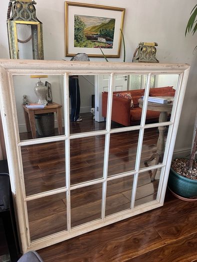 Large Vintage Style Window Pane Mirror