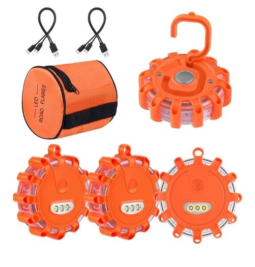 USB Rechargeable Emergency Disc Beacon with 9 Flash Modes,2 in 1 Charging Cable & Car Charger Roadside Flashing Warning Lights for Car Truck Boats Batteries Included 6