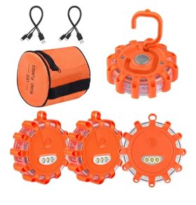 USB Rechargeable Emergency Disc Beacon with 9 Flash Modes,2 in 1 Charging Cable & Car Charger Roadside Flashing Warning Lights for Car Truck Boats Batteries Included 6