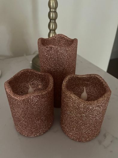 3 Rose Gold Battery Timer Candles
