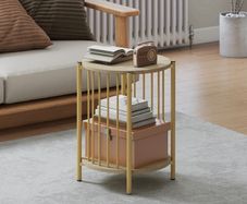 Side Table, 2-Tier End Table with Storage Shelf and Steel Frame