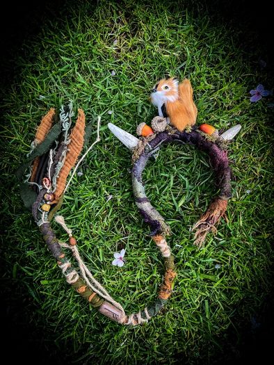 Fantasy Antler Squirrel Headband Costume Cosplay Larp Acorns Dreadwrap Extension Mystical Elf Forest Fairy