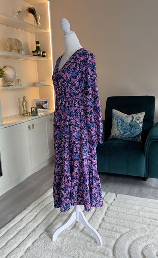 Ladies Long-sleeved Purple & Pink Floral Dress from Vila Size: UK 12 / EU 40