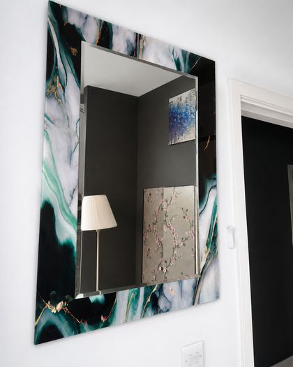 Stunning Green, Black and Gold Abstract Statement Mirror Like New