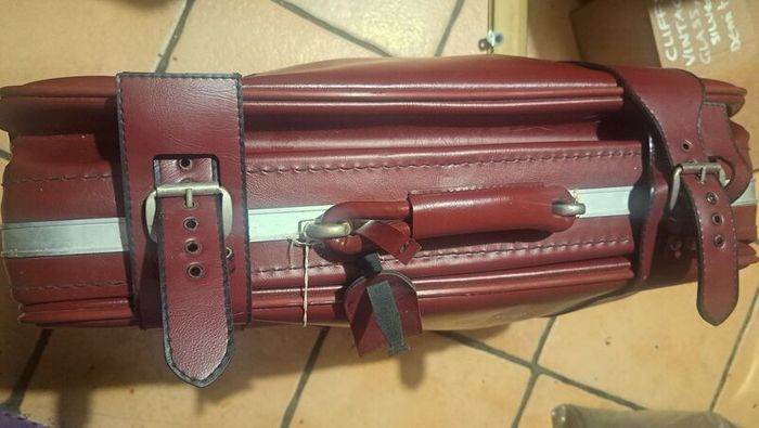 Oxblood red burgundy leather expanding travel suitcase vintage