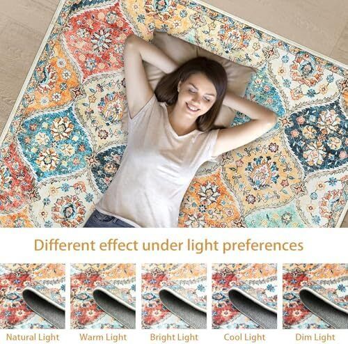 Boho Rug Living Room 120x170 cm Non Slip Low Pile Orange