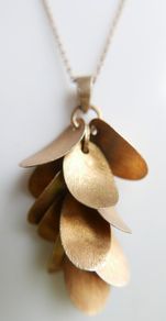 Vintage Long Sterling Silver 925 Gold Plated Leaf Pendant Necklace length 32" - 11g